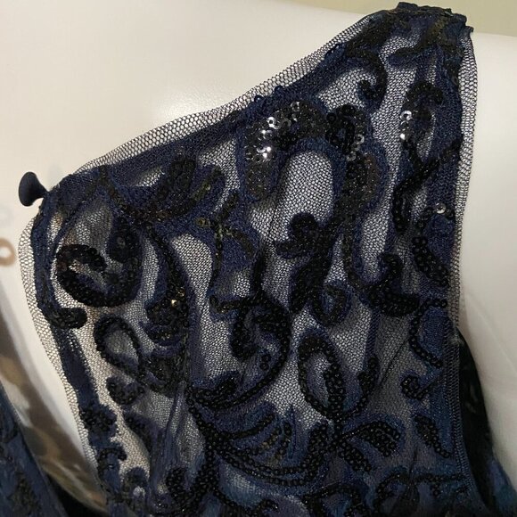 **Adrianna Papell** Formal Navy Blue Lace Dress Size 14 - Picture 6 of 12